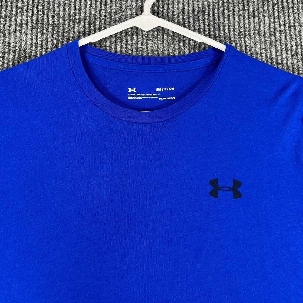 Under Armour Shirt Mens Small Blue Short Sleeve Loose Fit Heat Gear Casual